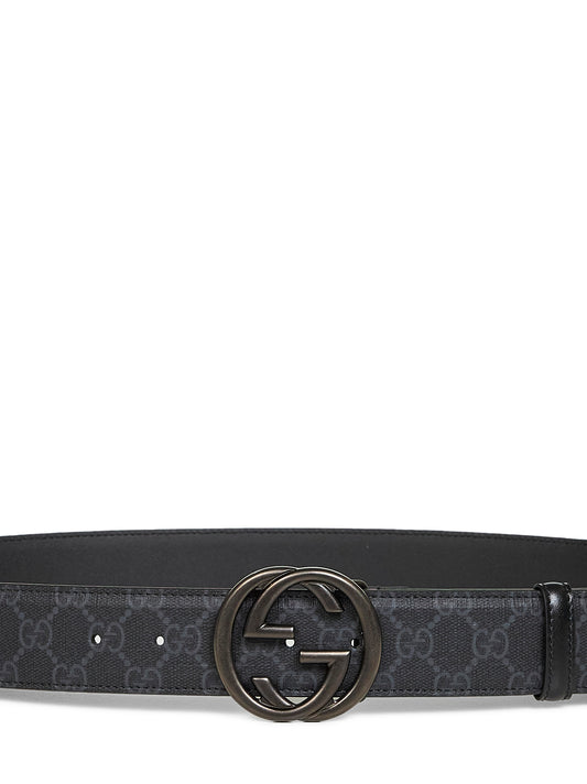 Cintura in tessuto GG Supreme nero con fibbia Incrocio GG