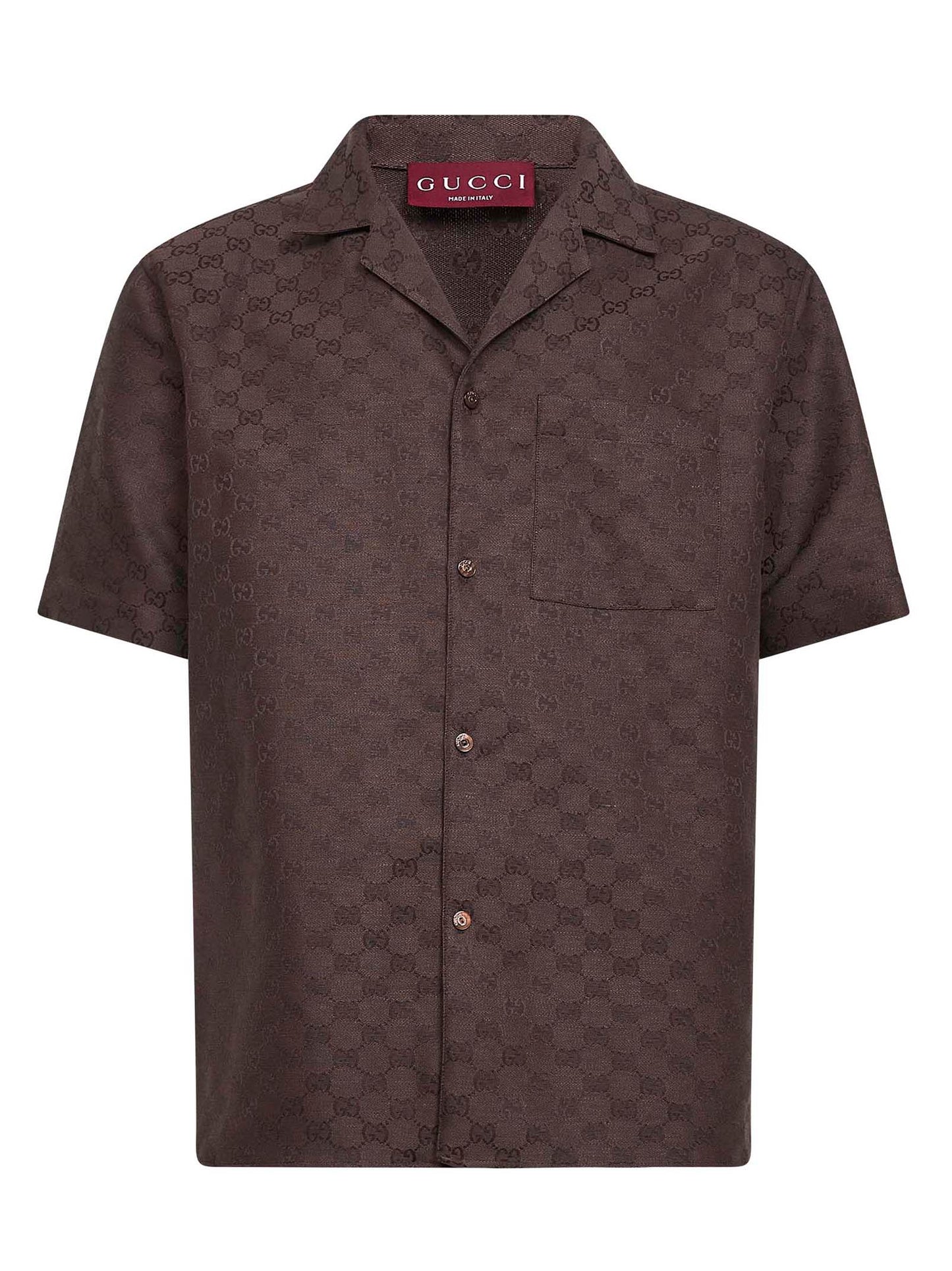 Brown GG linen blend bowling shirt