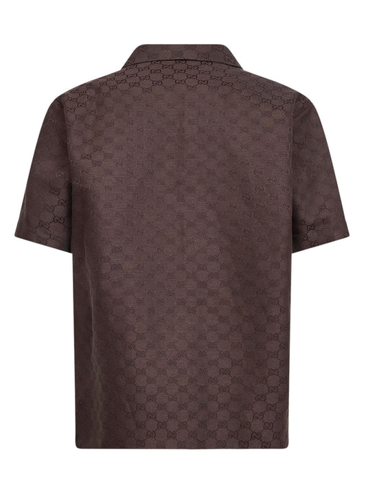 Brown GG linen blend bowling shirt