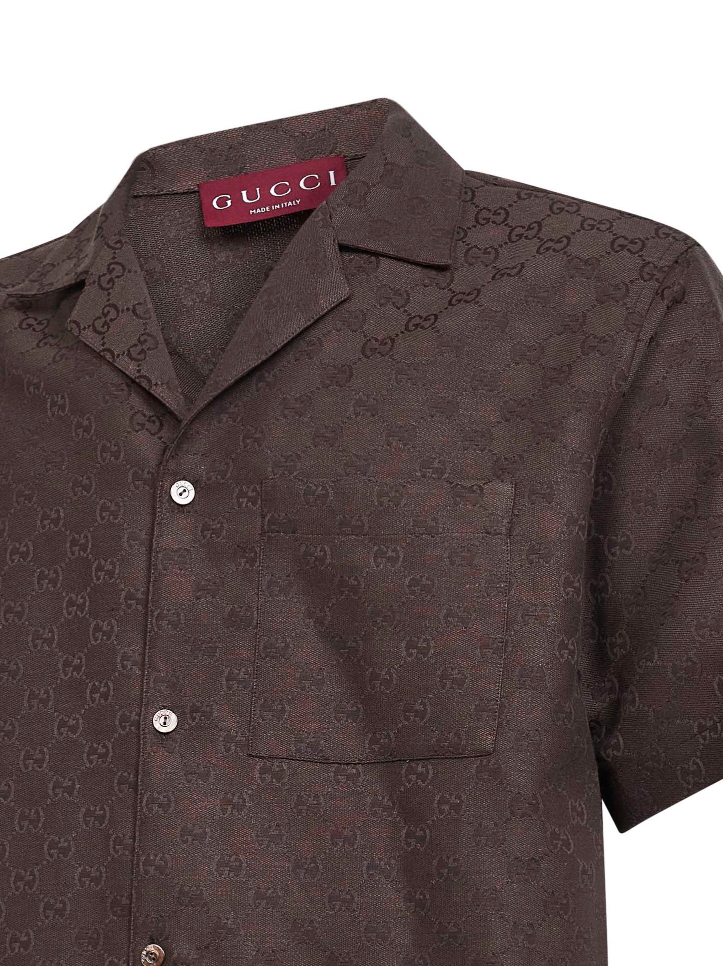 Brown GG linen blend bowling shirt