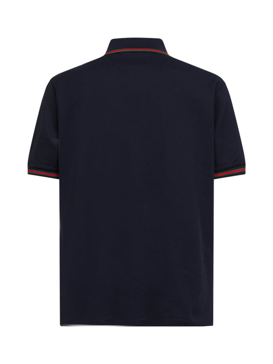 Polo ricamata in piquet di cotone stretch blu scuro