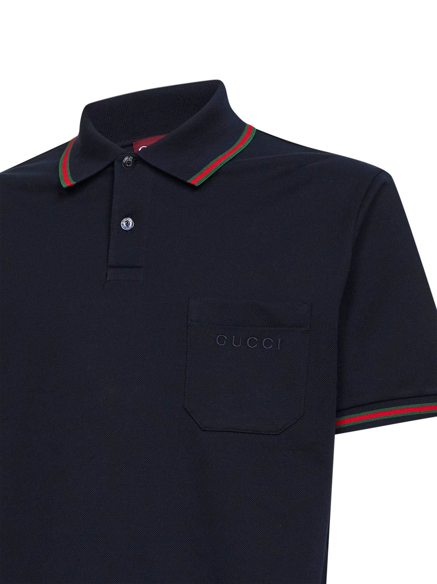 Polo ricamata in piquet di cotone stretch blu scuro