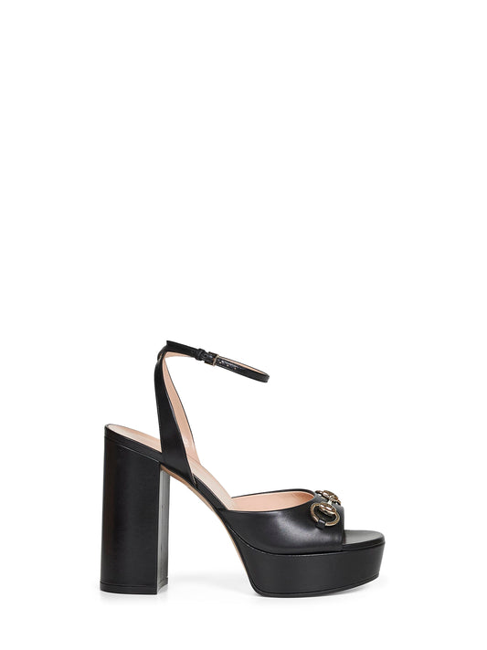 Black leather platform sandals with Horsebit