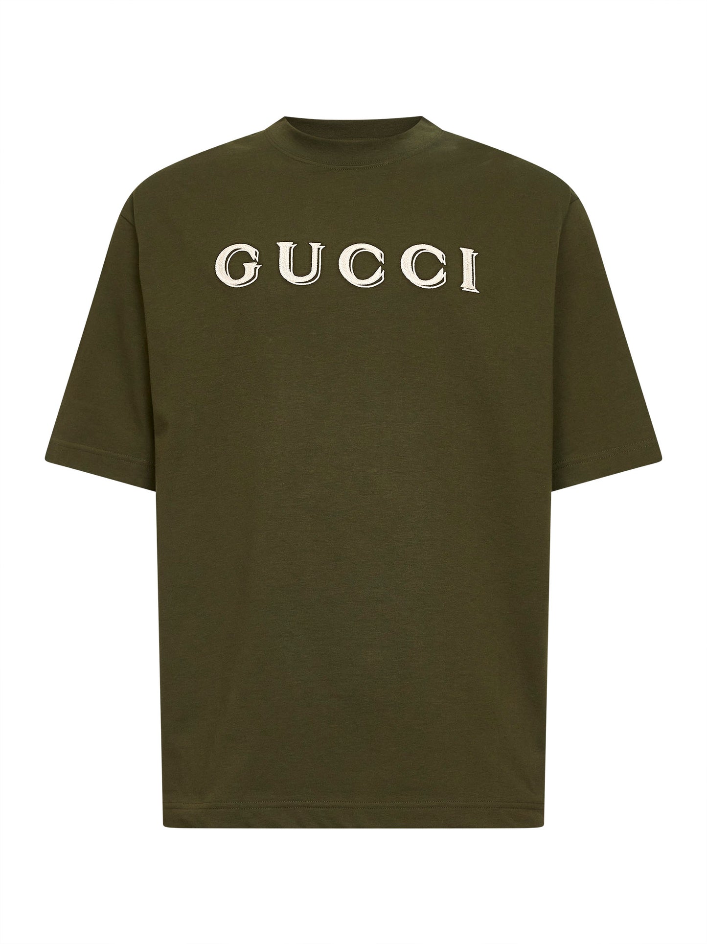 Forest green cotton jersey embroidered T-shirt