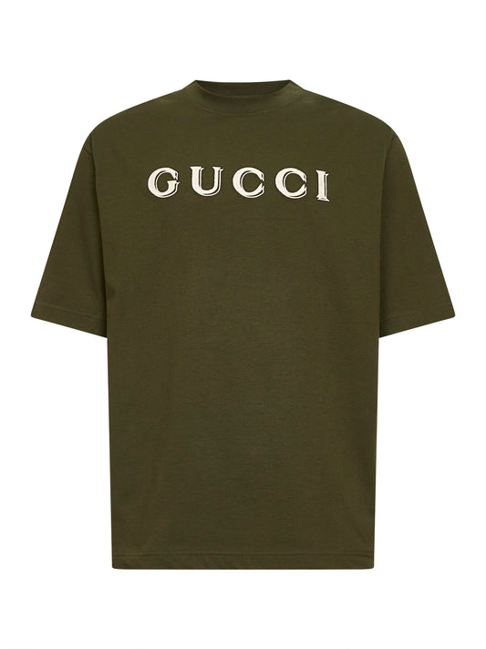 Forest green cotton jersey embroidered T-shirt