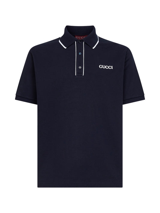 Polo in piquet di cotone blu navy con ricamo