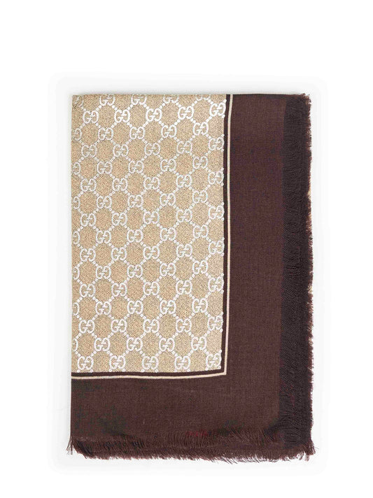Brown laminated GG wool shawl
