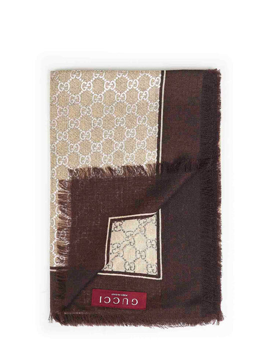 Brown laminated GG wool shawl