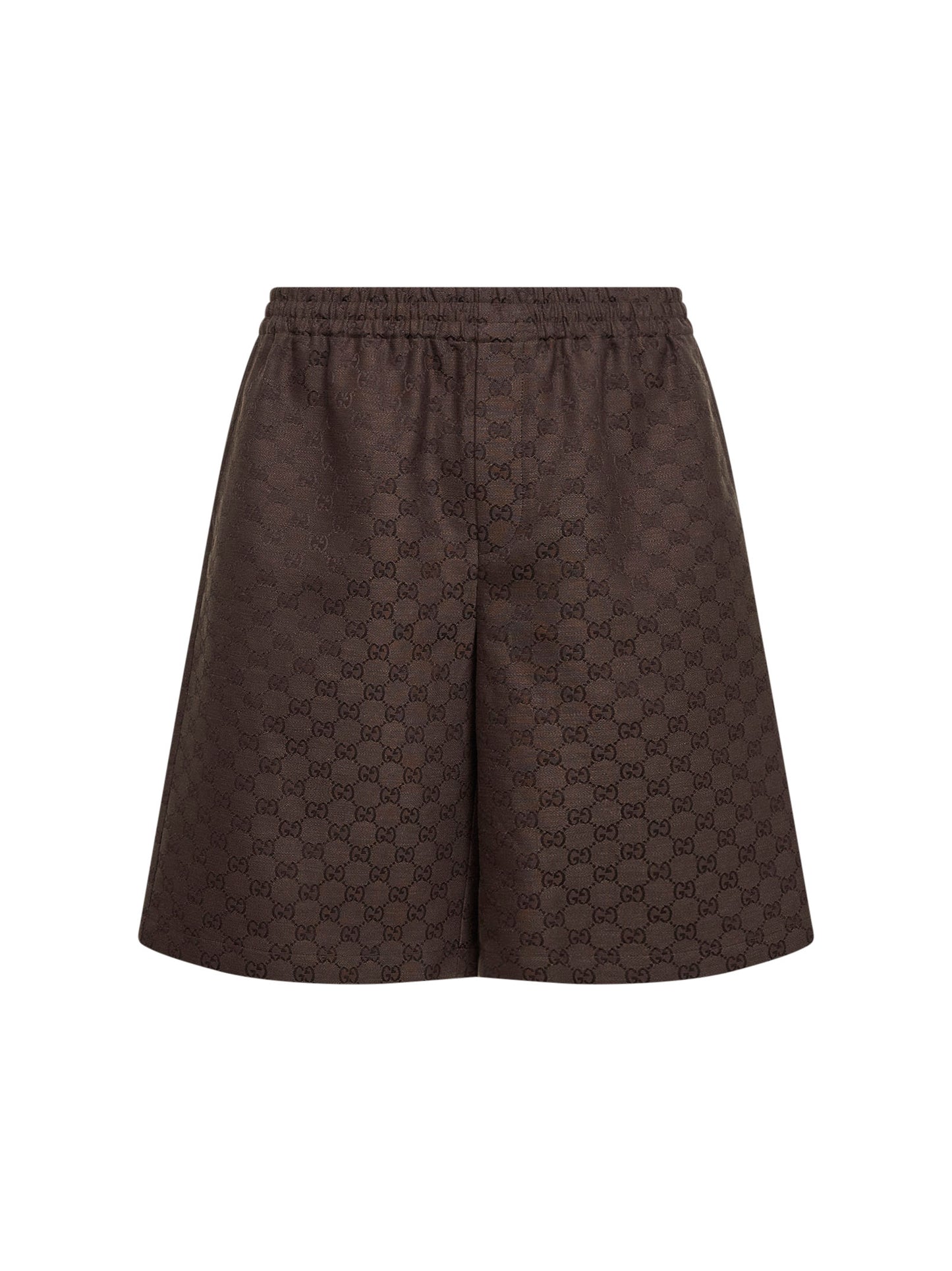 Shorts in tessuto GG di misto lino marrone