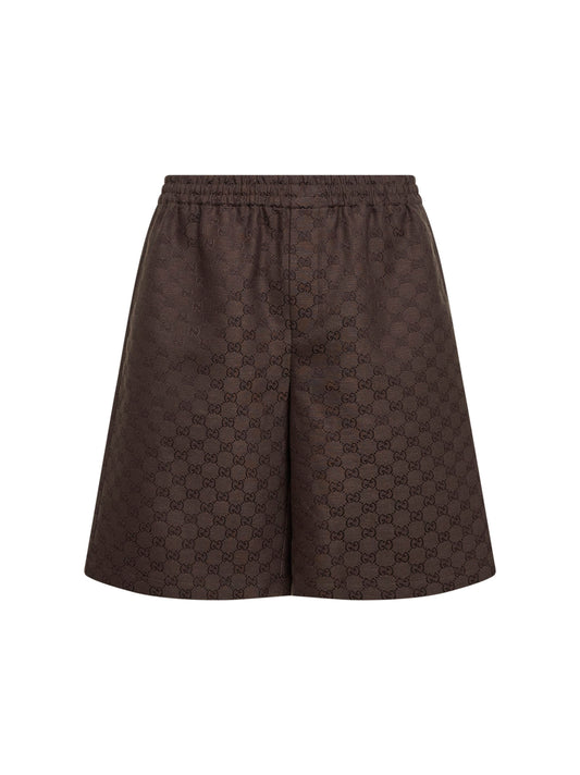 Shorts in tessuto GG di misto lino marrone