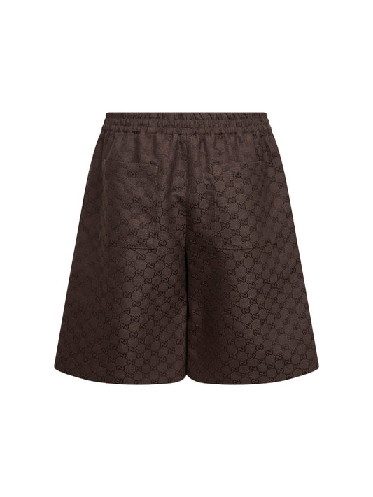 Shorts in tessuto GG di misto lino marrone