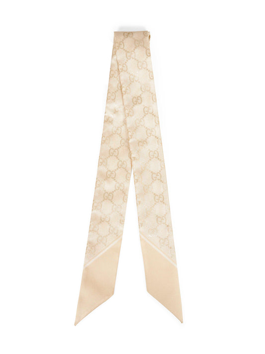 White and ivory lamé GG-print silk ribbon