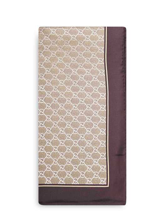 Brown laminated printed silk twill carré