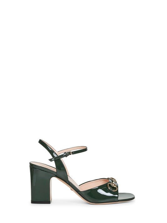 Green patent leather sandals with Horsebit
