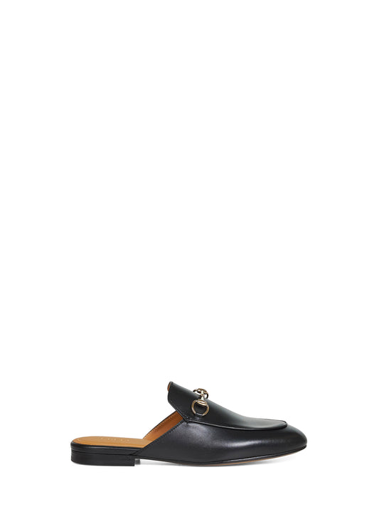 Black leather Princetown slippers