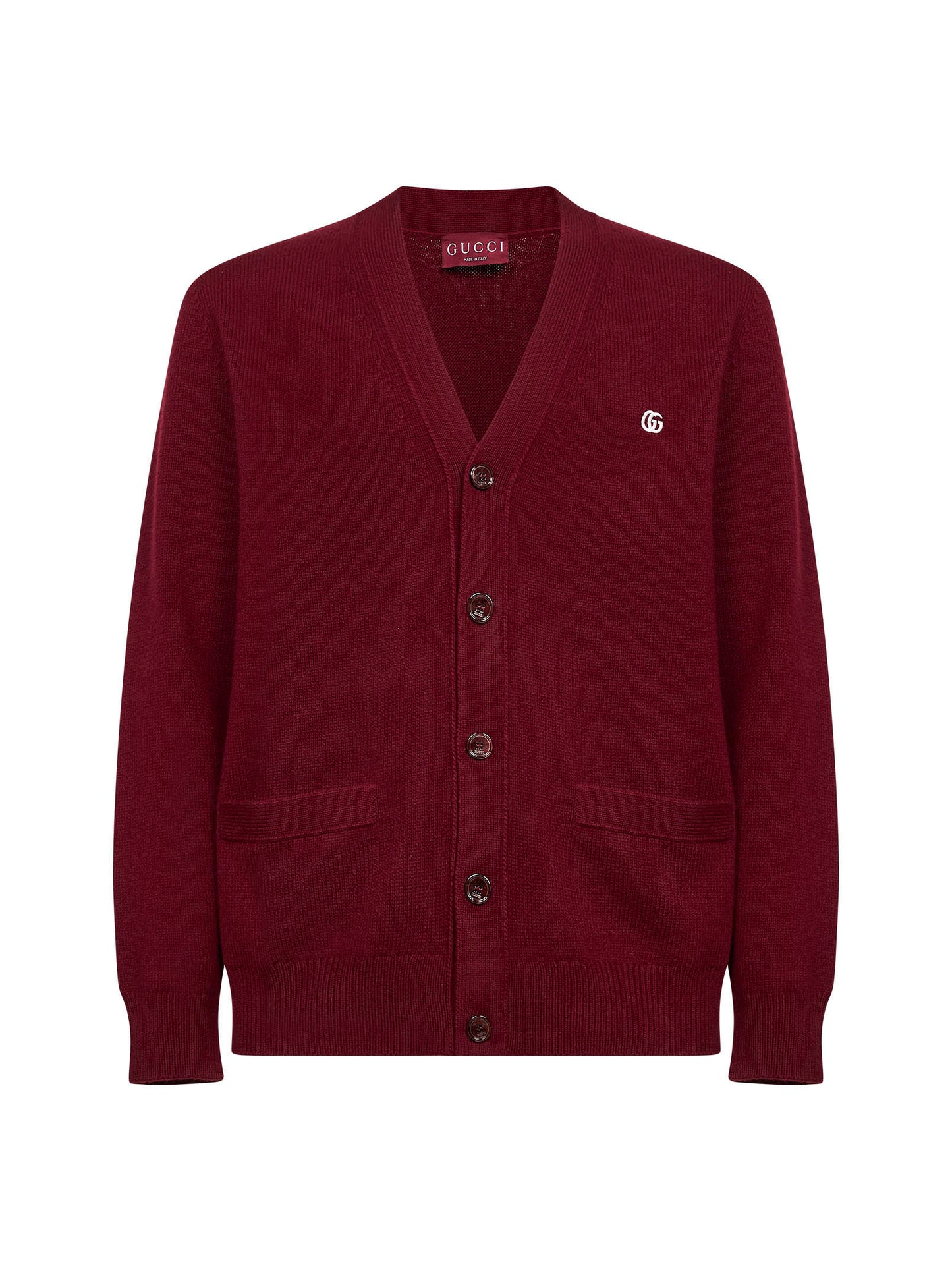 Cardigan in lana e cashmere bordeaux con ricamo
