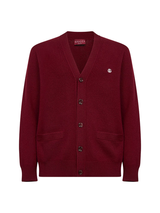 Burgundy wool and cashmere embroidered cardigan