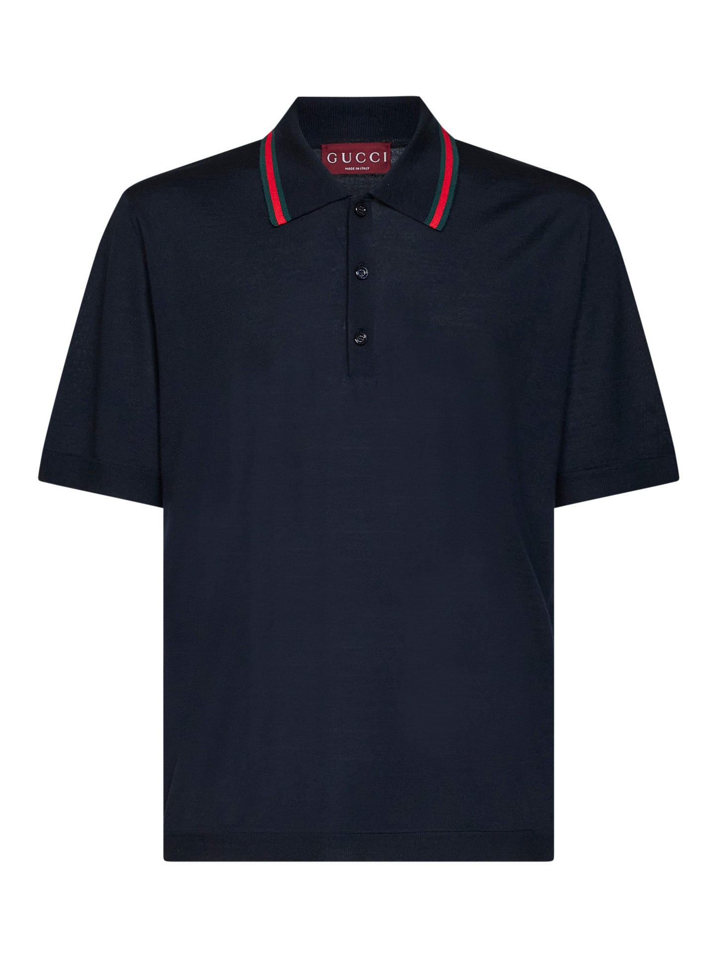 Polo in maglia di lana blu scuro con motivo Web