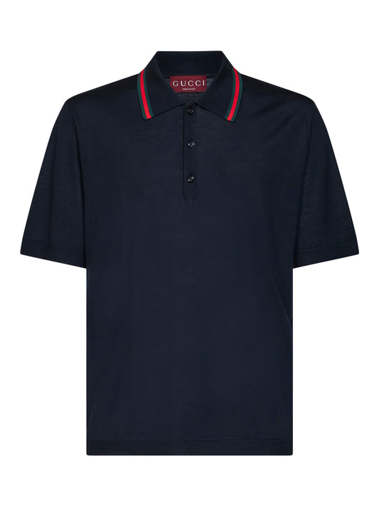 Polo in maglia di lana blu scuro con motivo Web