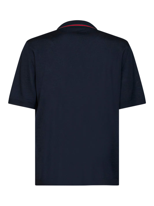 Polo in maglia di lana blu scuro con motivo Web