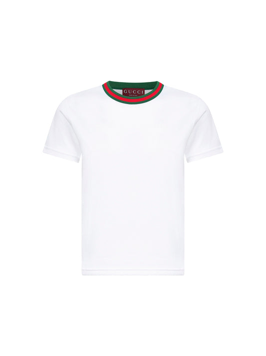 T-shirt in jersey di cotone bianco con finiture Web