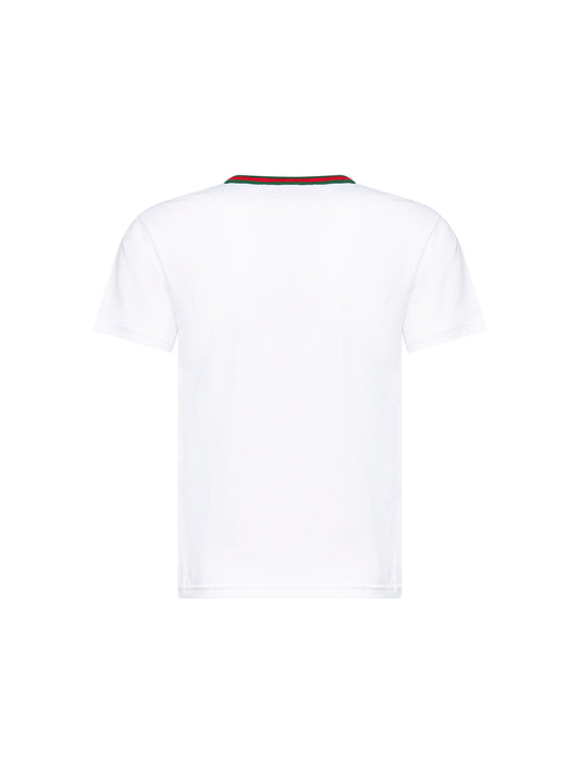 T-shirt in jersey di cotone bianco con finiture Web