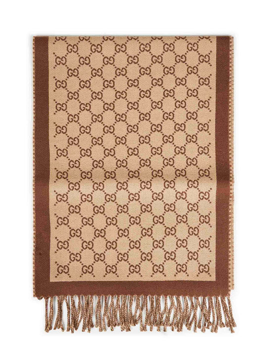 Sciarpa in lana GG beige e marrone