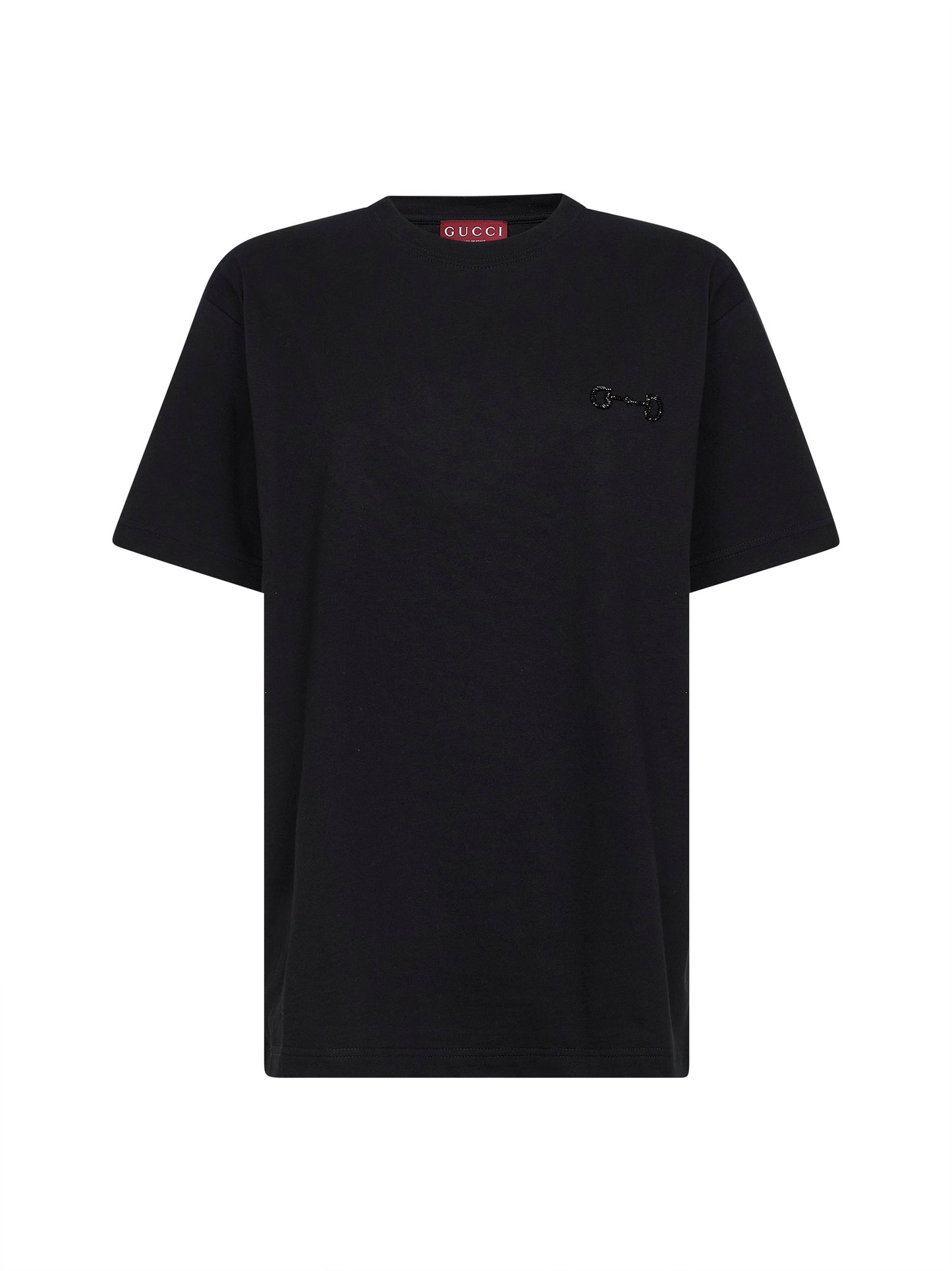 T-shirt in jersey di cotone nero con ricamo