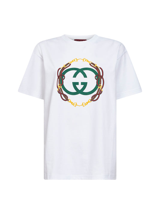 T-shirt in jersey di cotone bianco con stampa