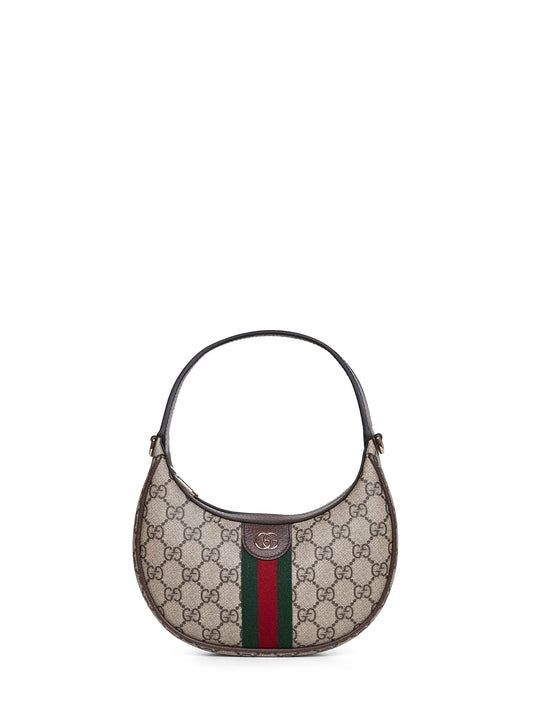 Borsa a spalla Ophidia piccola beige e marrone scuro