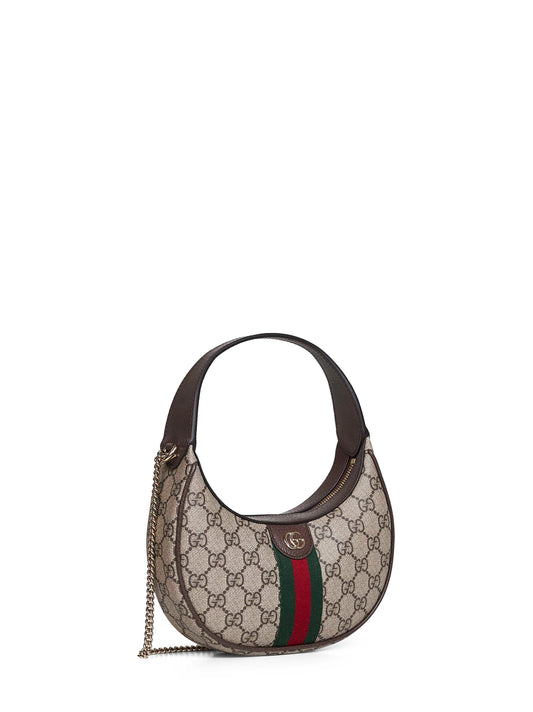 Borsa a spalla Ophidia piccola beige e marrone scuro