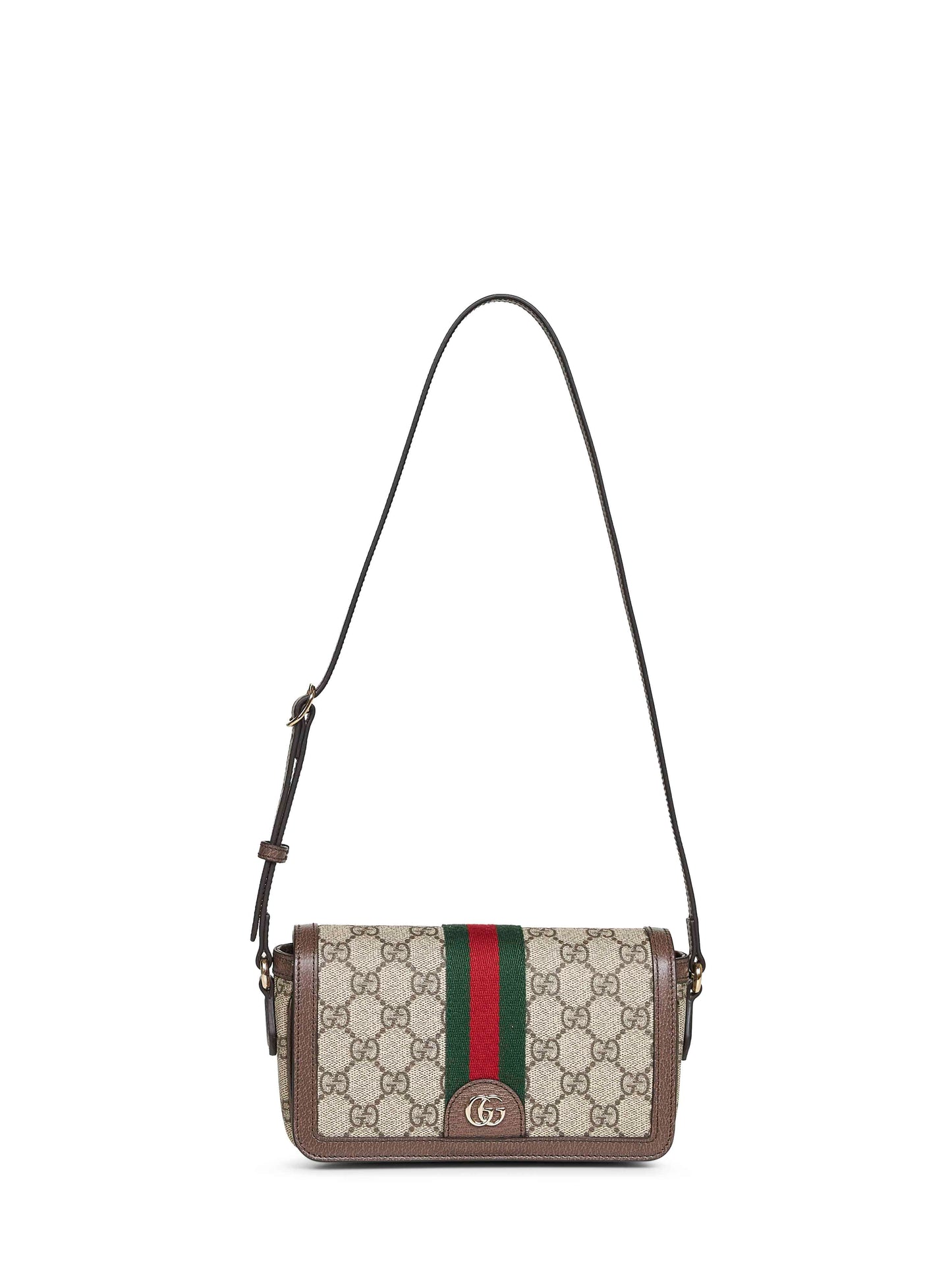 Borsa a spalla mini Ophidia beige e marrone scuro