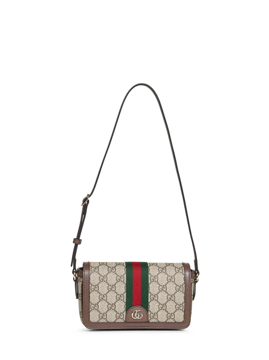 Beige and dark brown Ophidia mini shoulder bag