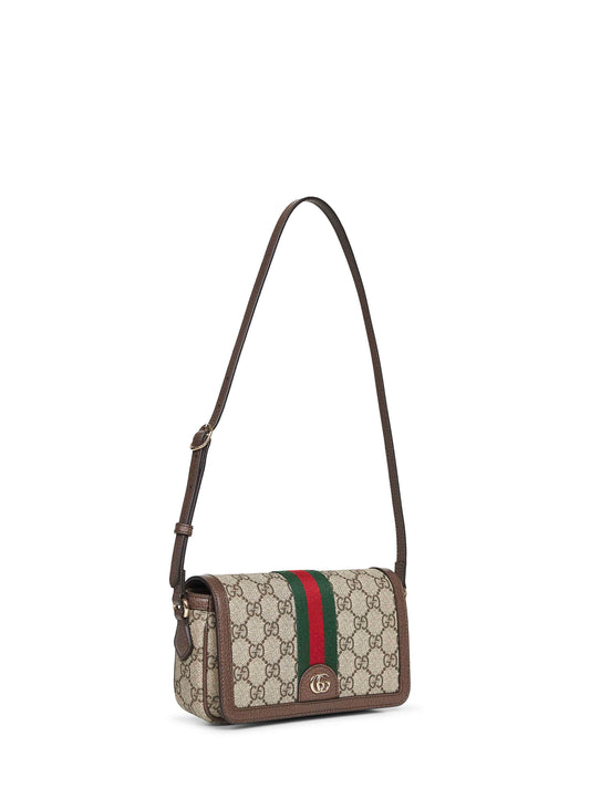 Beige and dark brown Ophidia mini shoulder bag