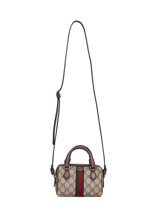 Beige and dark brown Ophidia mini boston bag