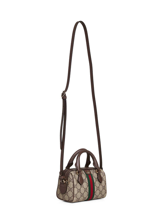 Beige and dark brown Ophidia mini boston bag