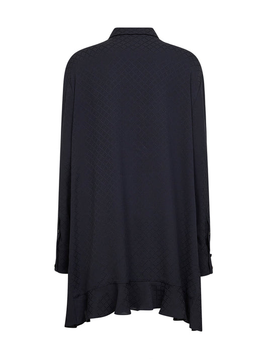 Dark blue jacquard silk blend mini shirt dress