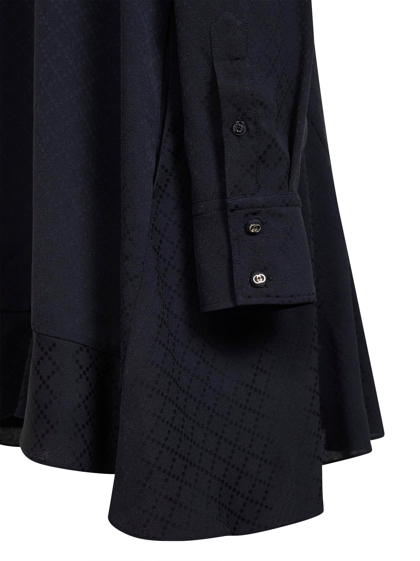 Miniabito chemisier in misto seta jacquard blu scuro