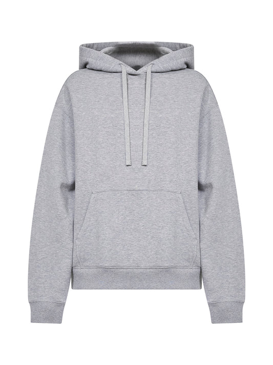 Felpa con cappuccio in cotone grigio con inserto a pieghe