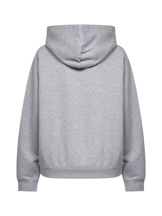 Felpa con cappuccio in cotone grigio con inserto a pieghe