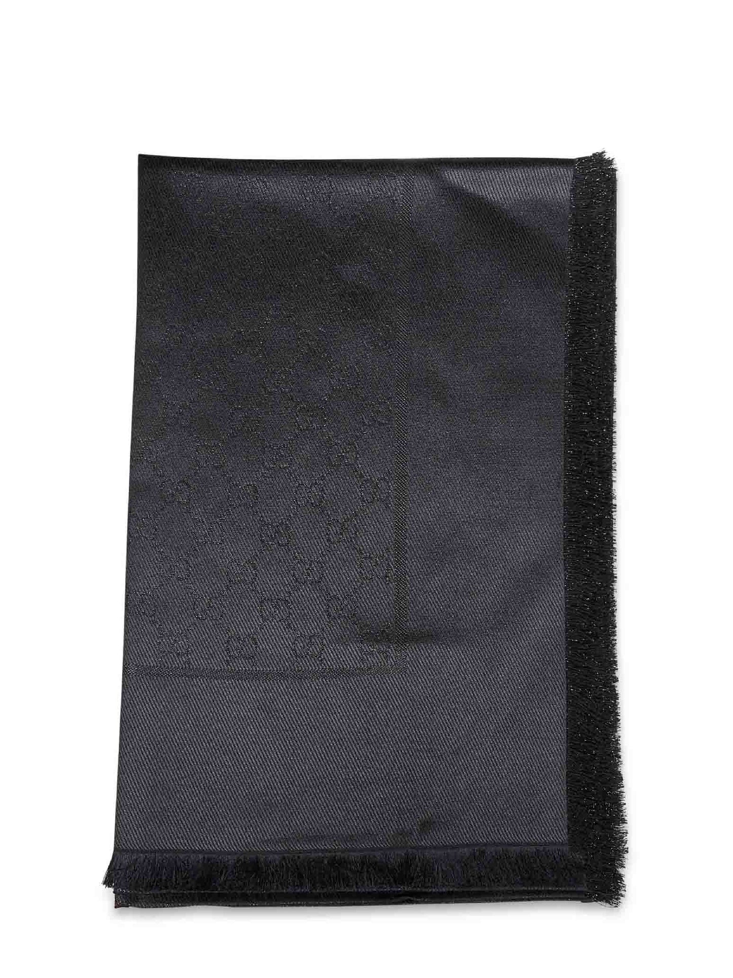 Scialle in lana e seta GG lamé nero