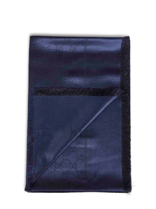Scialle in lana e seta GG lamé blu scuro