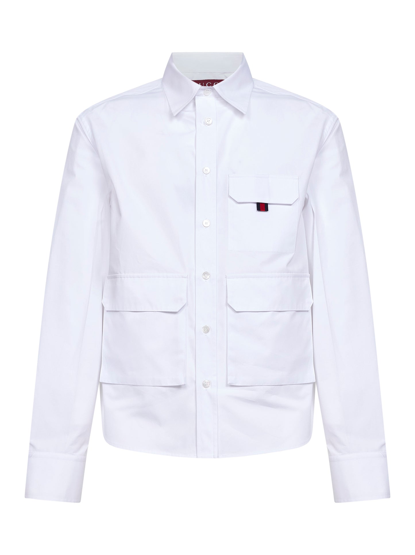 Camicia in popeline di cotone bianco con tasche applicate