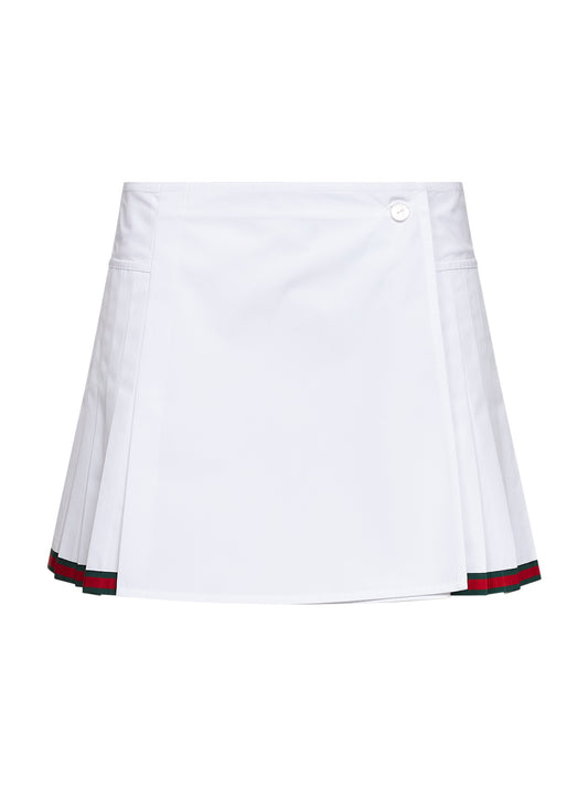White poplin pleated miniskirt with Web detail