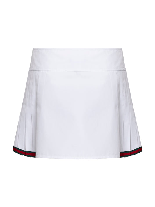 White poplin pleated miniskirt with Web detail
