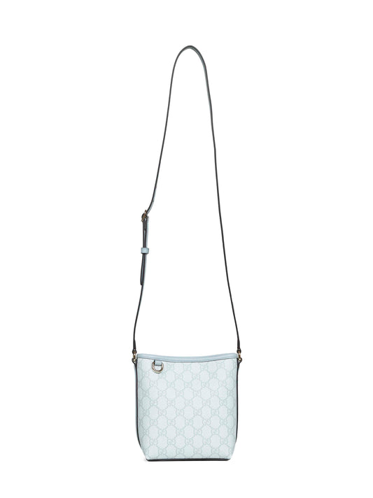 Micro borsa a secchiello GG Emblem azzurra