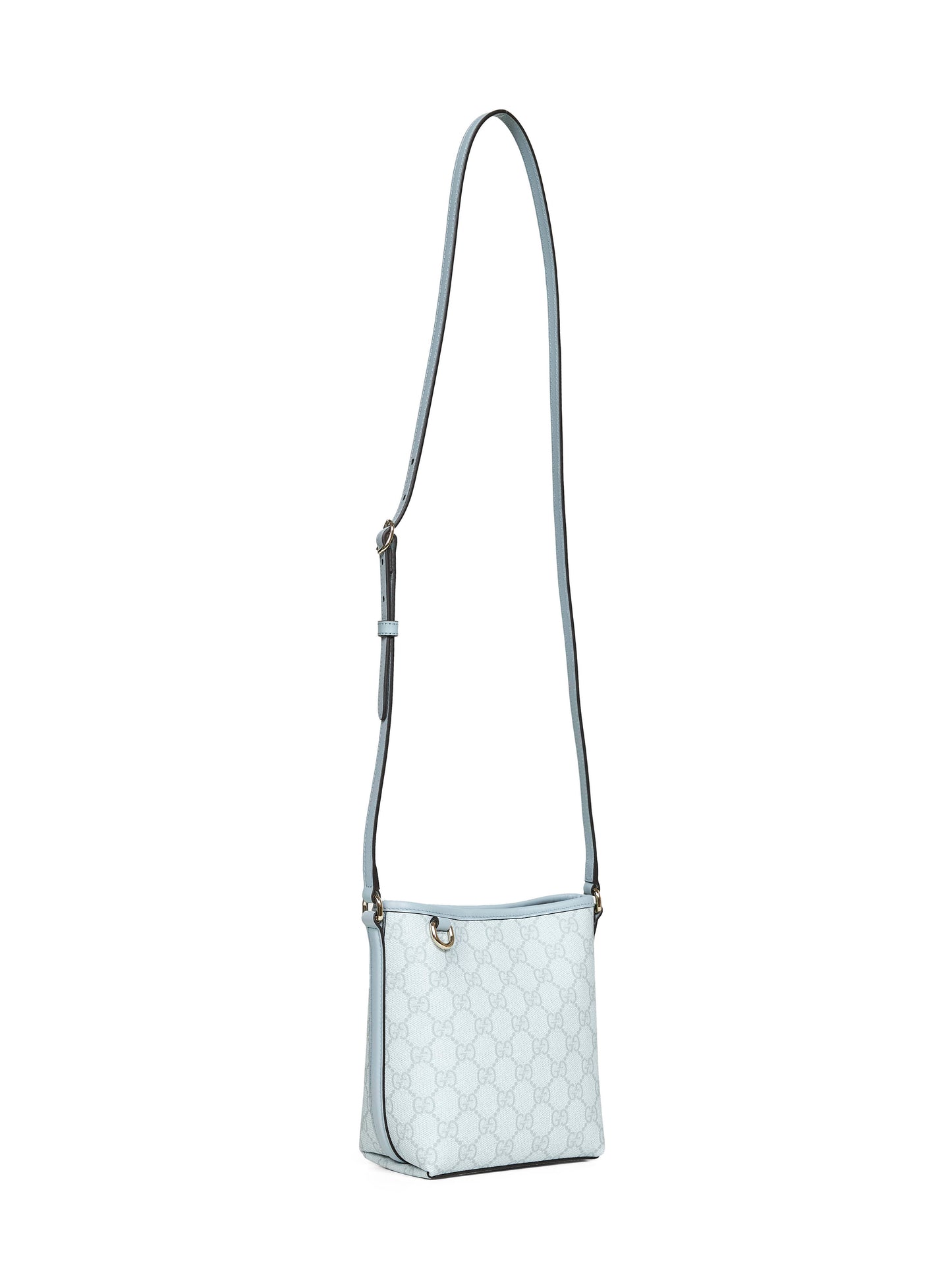 Micro borsa a secchiello GG Emblem azzurra