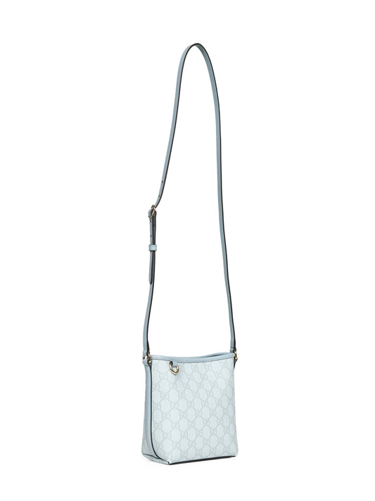 Micro borsa a secchiello GG Emblem azzurra