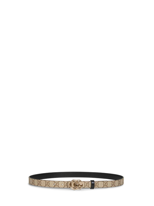 Beige and black GG Marmont reversible thin belt