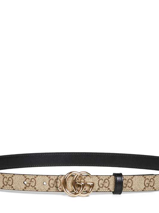 Beige and black GG Marmont reversible thin belt